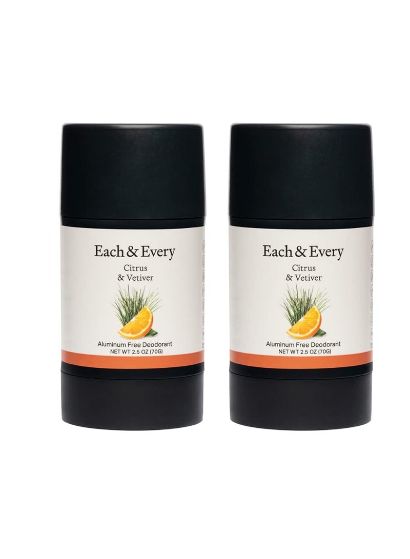 Each & Every 2-Pack Natural Aluminum-Free Deodorant for Sensitive Skin with Essential Oils, Plant-Based Packaging (2.5 Ounce (Pack of 2)) (Citrus & Vetiver)