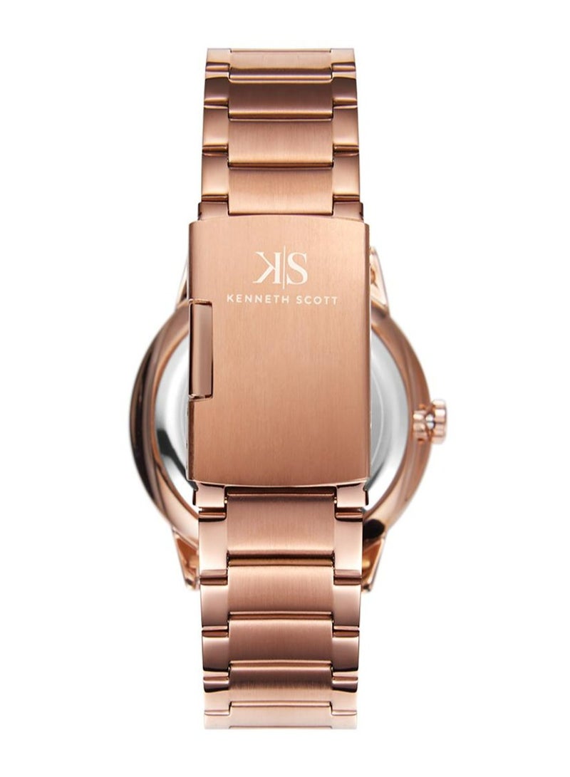 Kenneth Scott Men's Quartz Movement Watch, Analog Display and Stainless Steel Strap - K22010-RBKW, Rose Gold