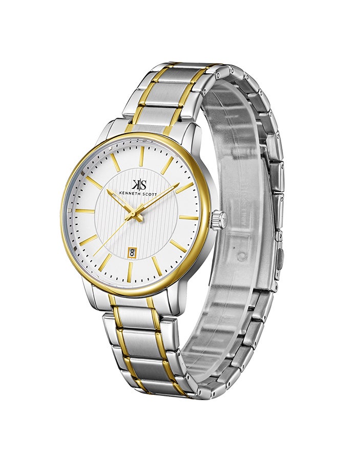 Kenneth Scott Men's Quartz Movement Watch, Analog Display and Stainless Steel Strap - K22028-TBTW, Two Tone