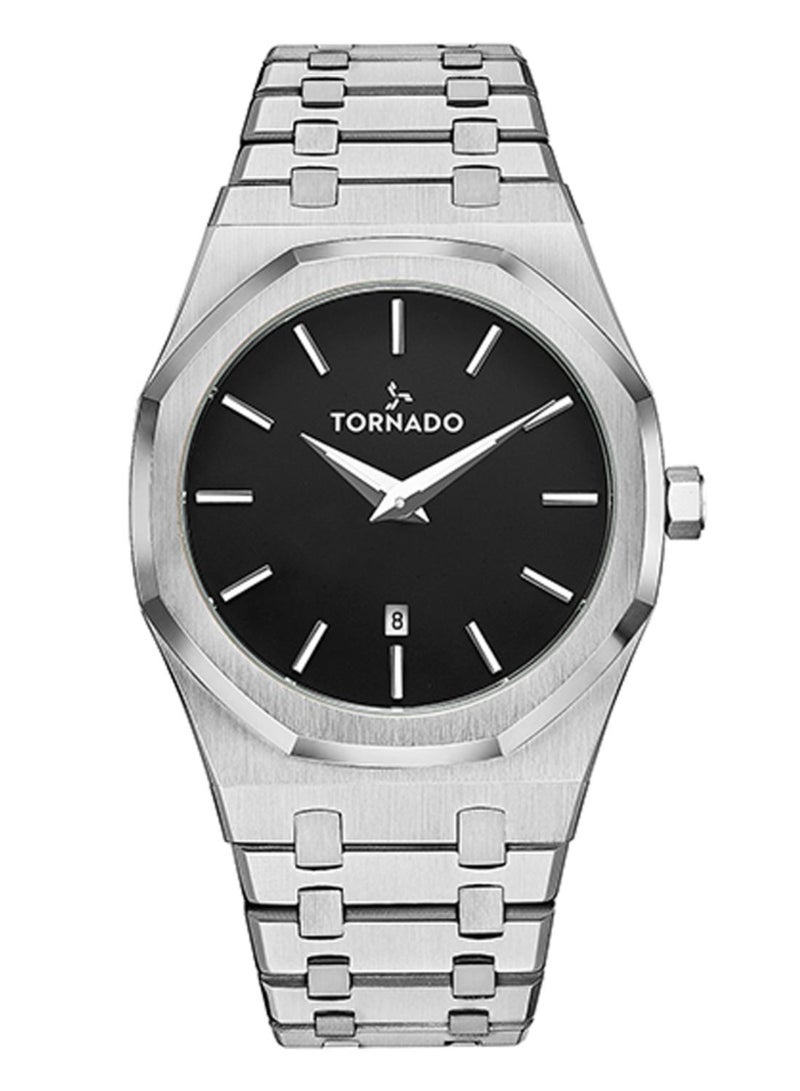 Tornado AURORA ECHO Men's Japan Quartz Movement Watch, Analog Display and Stainless Steel Strap - T9009-SBSB, Silver