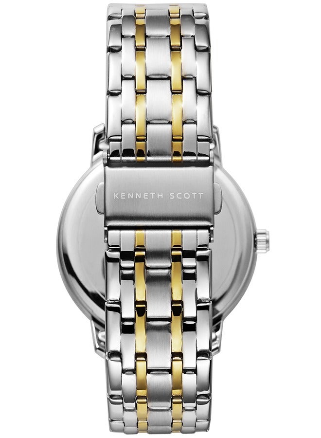 Kenneth Scott Men's Quartz Movement Watch, Analog Display and Stainless Steel Strap - K22029-TBTW, Two Tone