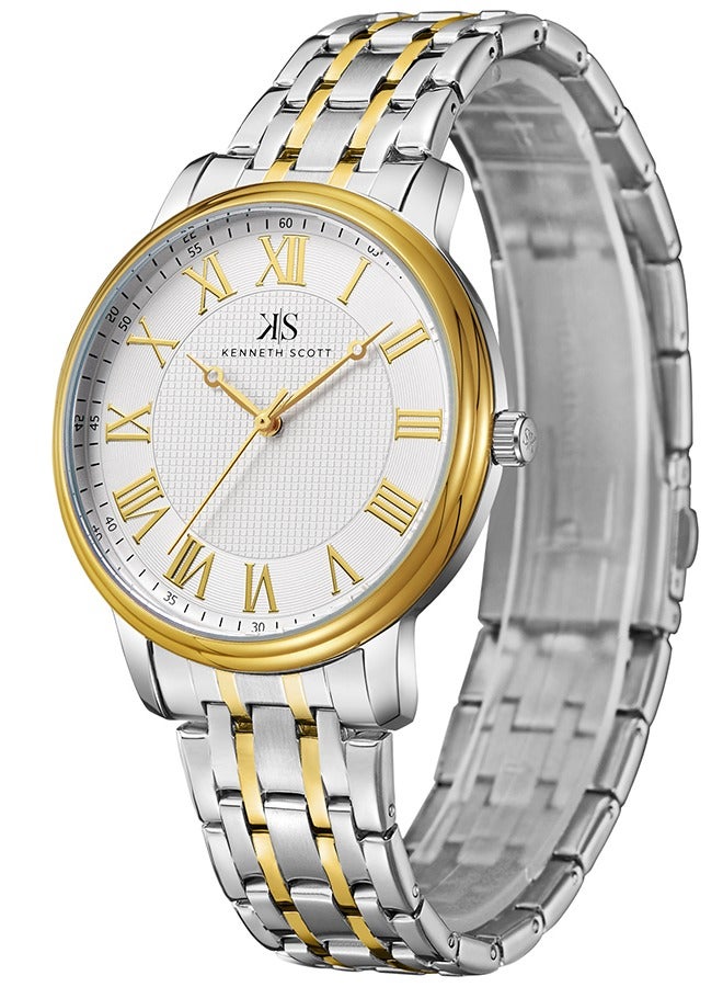 Kenneth Scott Men's Quartz Movement Watch, Analog Display and Stainless Steel Strap - K22029-TBTW, Two Tone