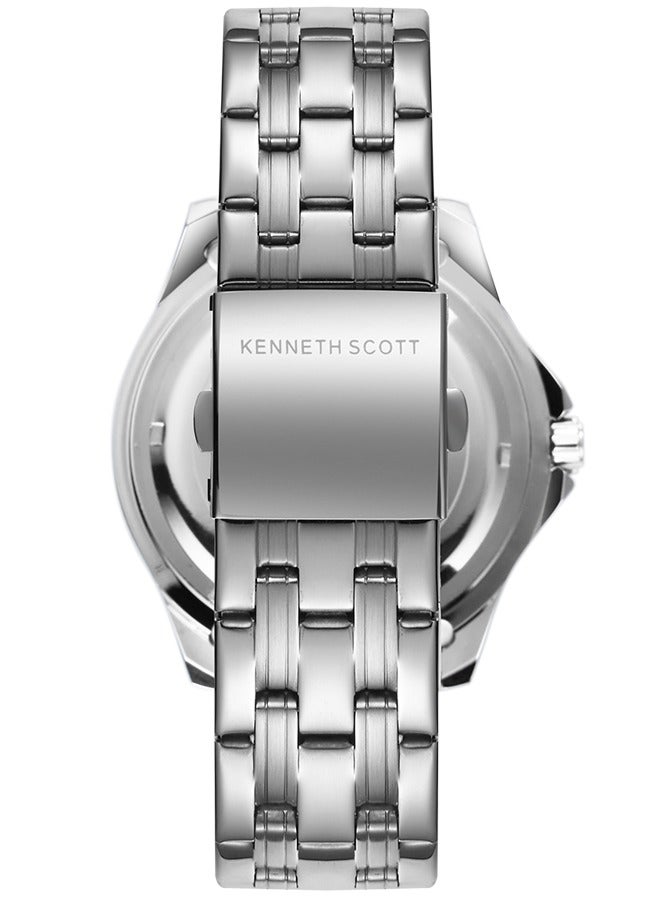 Kenneth Scott Men's Quartz Movement Watch, Analog Display and Stainless Steel Strap - K22009-SBSB, Silver