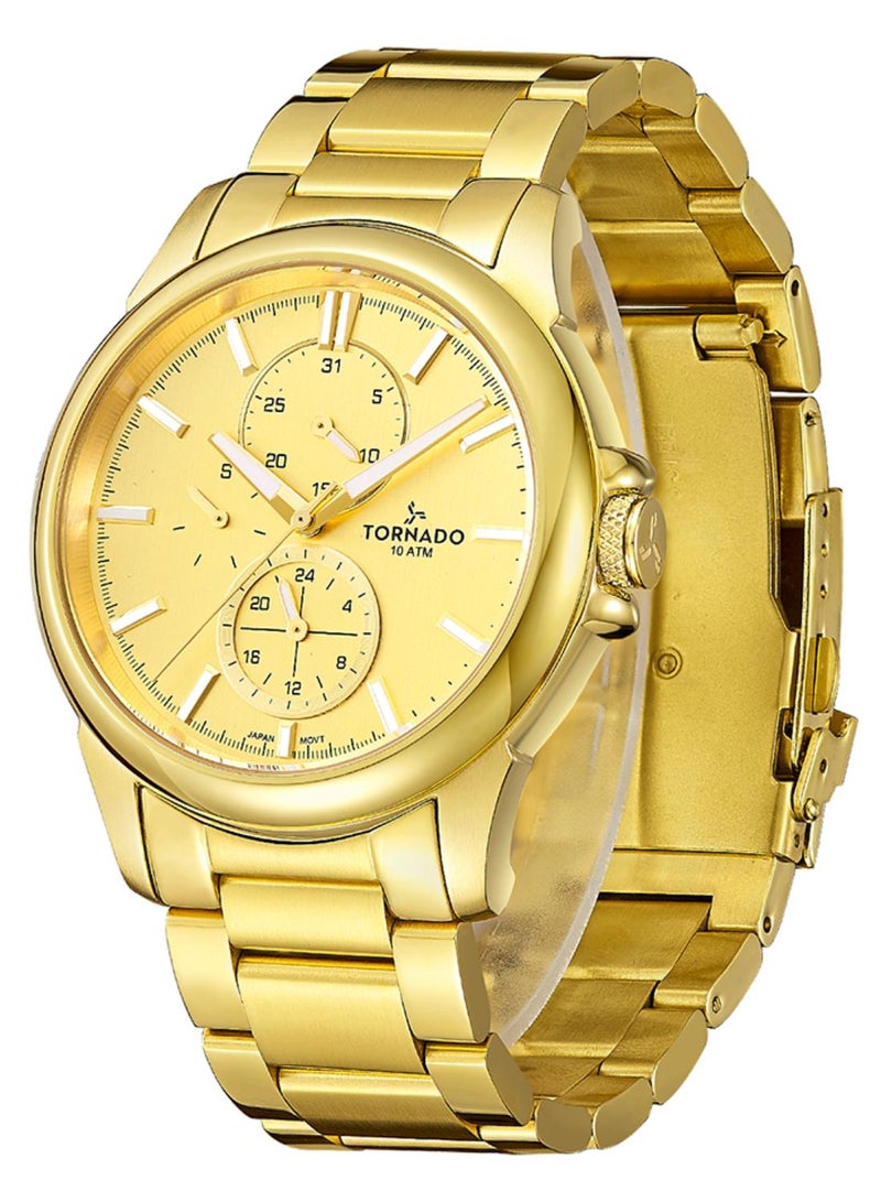 Tornado CELESTIA ELITE Men's Japan Quartz Movement Watch, Multi-Function Display and Stainless Steel Strap - T6107-GBGC, Gold