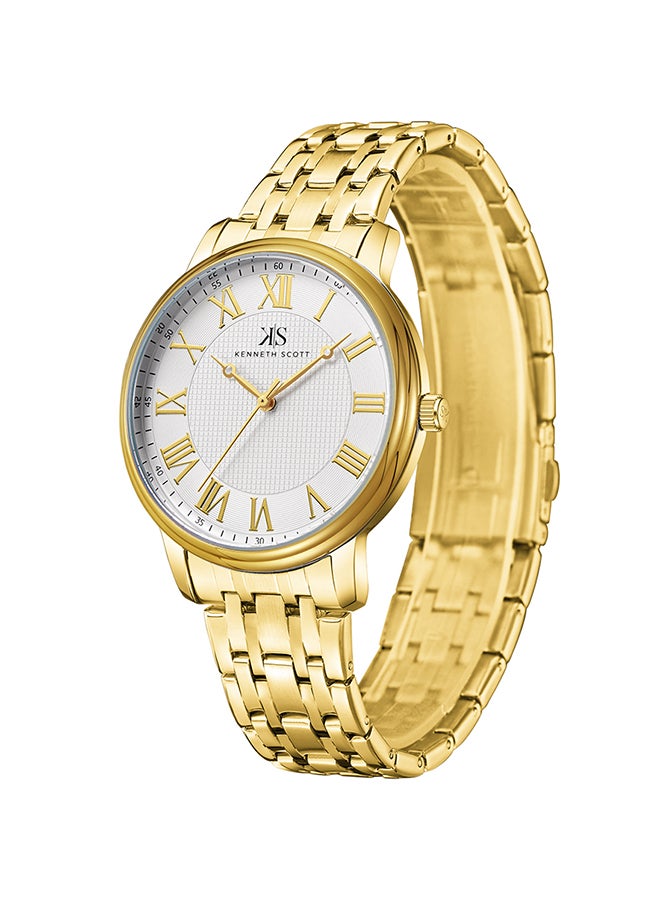 Kenneth Scott Men's Quartz Movement Watch, Analog Display and Stainless Steel Strap - K22029-GBGW, Gold
