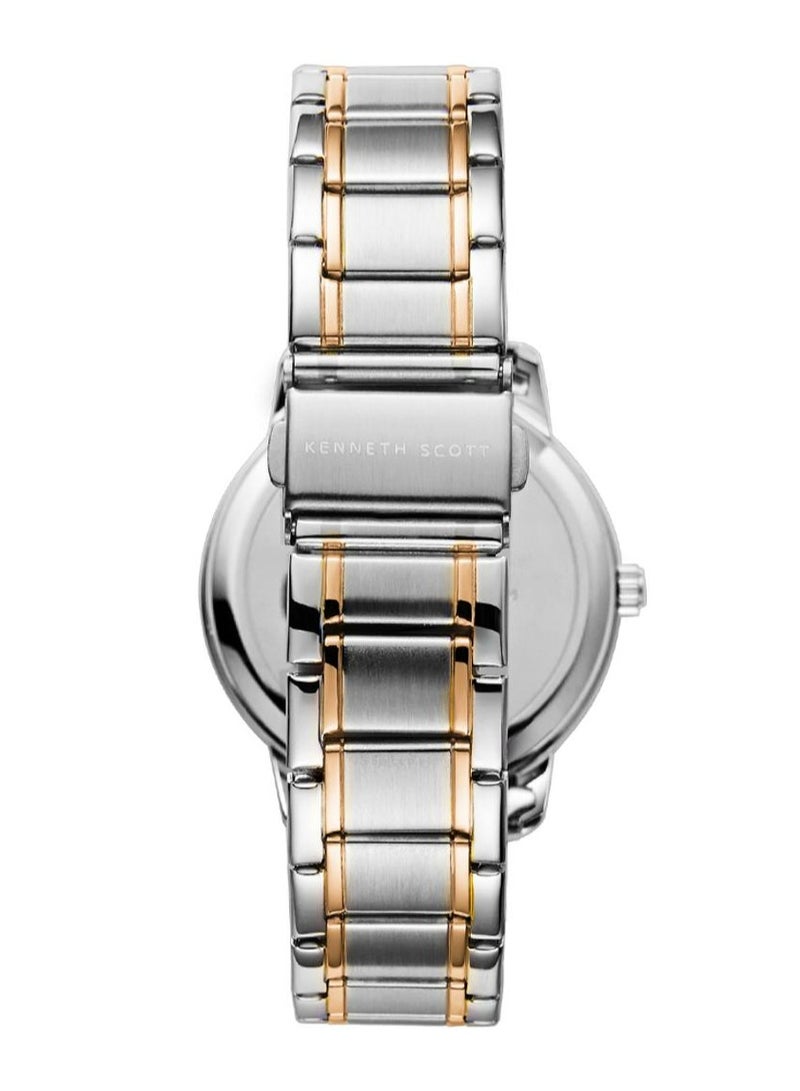 Kenneth Scott Men's Quartz Movement Watch, Analog Display and Stainless Steel Strap - K22027-KBKN, Two Tone