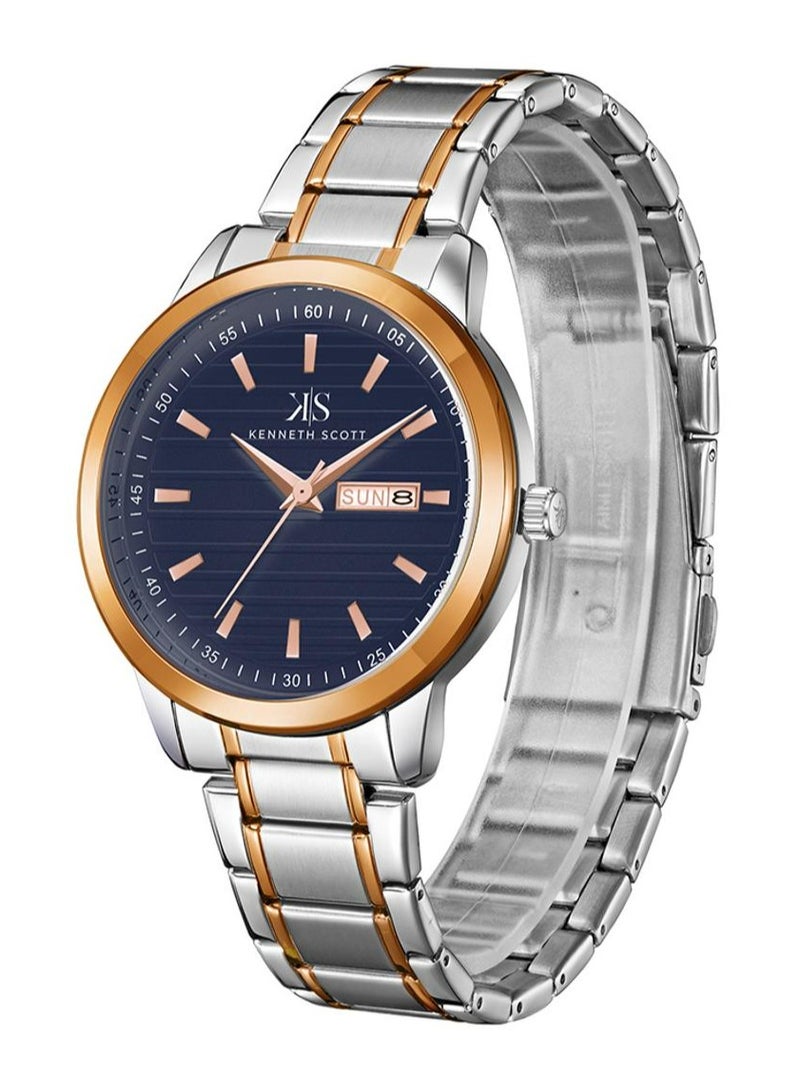 Kenneth Scott Men's Quartz Movement Watch, Analog Display and Stainless Steel Strap - K22027-KBKN, Two Tone