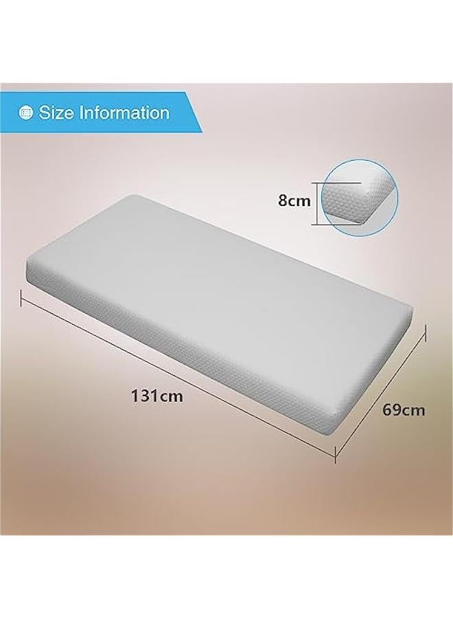 Cot Mattresses, 130 x 70 x 8cm Crib Mattress with Extra Thick Memory Foam & Removable Washable Cover, Breathable, Anti Allergenic and Water Resistant Toddler Bed Mattress