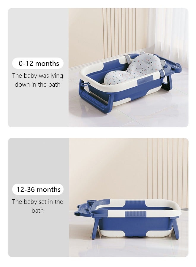 Baby bathtub with temperature sensing bath mat foldable portable sitting and lying bathtub easy to clean blue suitable for newborn babies