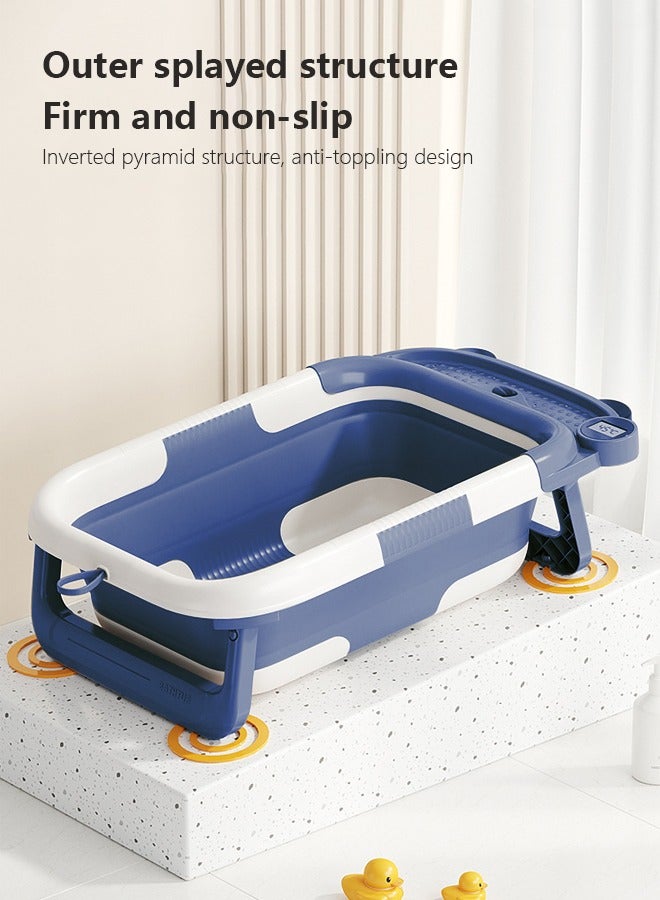 Baby bathtub with temperature sensing bath mat foldable portable sitting and lying bathtub easy to clean blue suitable for newborn babies