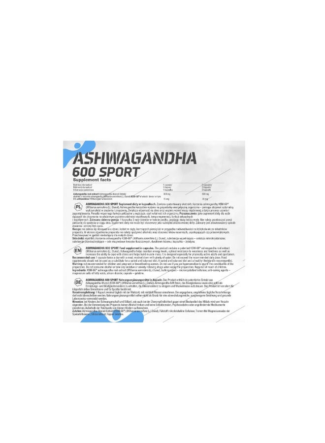 Ashwagandha 600 Sport, 60 Capsules