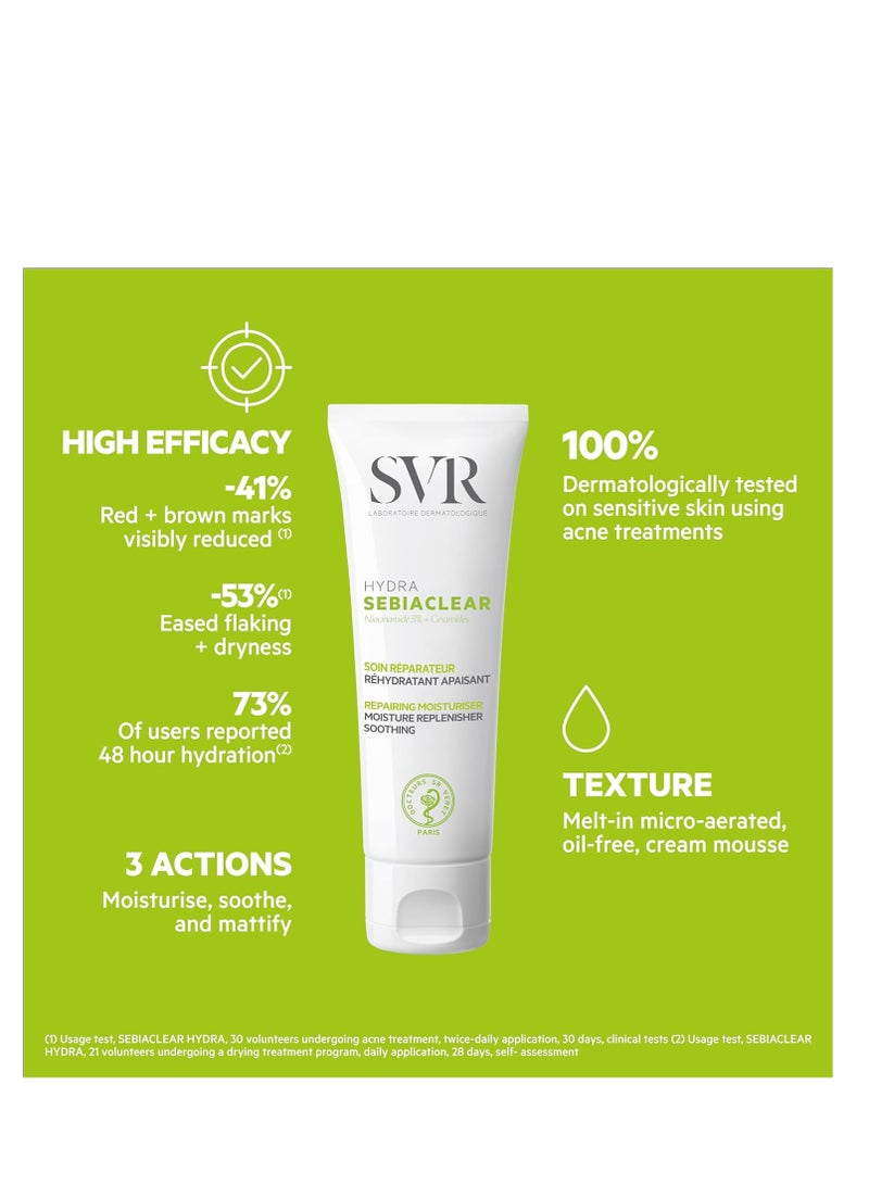 SVR Sebiaclear Moisturizing Face Cream - Niacinamide, Hyaluronic Acid and Ceramides - Soothing Moisturizer for 48h of Hydration - Reduces the appearance of marks - For Oily Sensitive Skin, 1.4 oz.