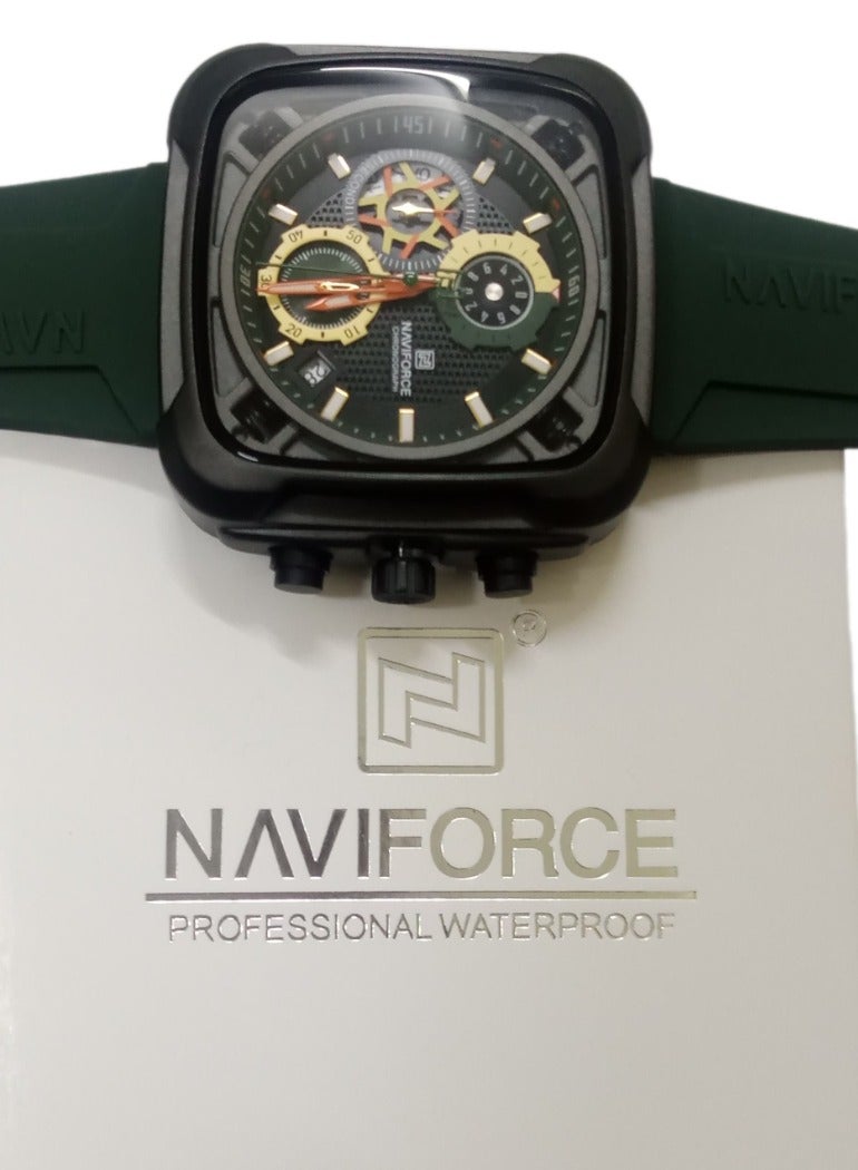 New NAVIFORCE Watch NF-8058 Men's Fashion Watch, Silicone Strap, Waterproof Men's Quartz Watch