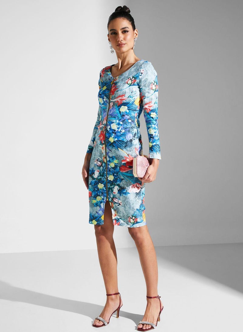 Floral Printed Zip Detail Dress