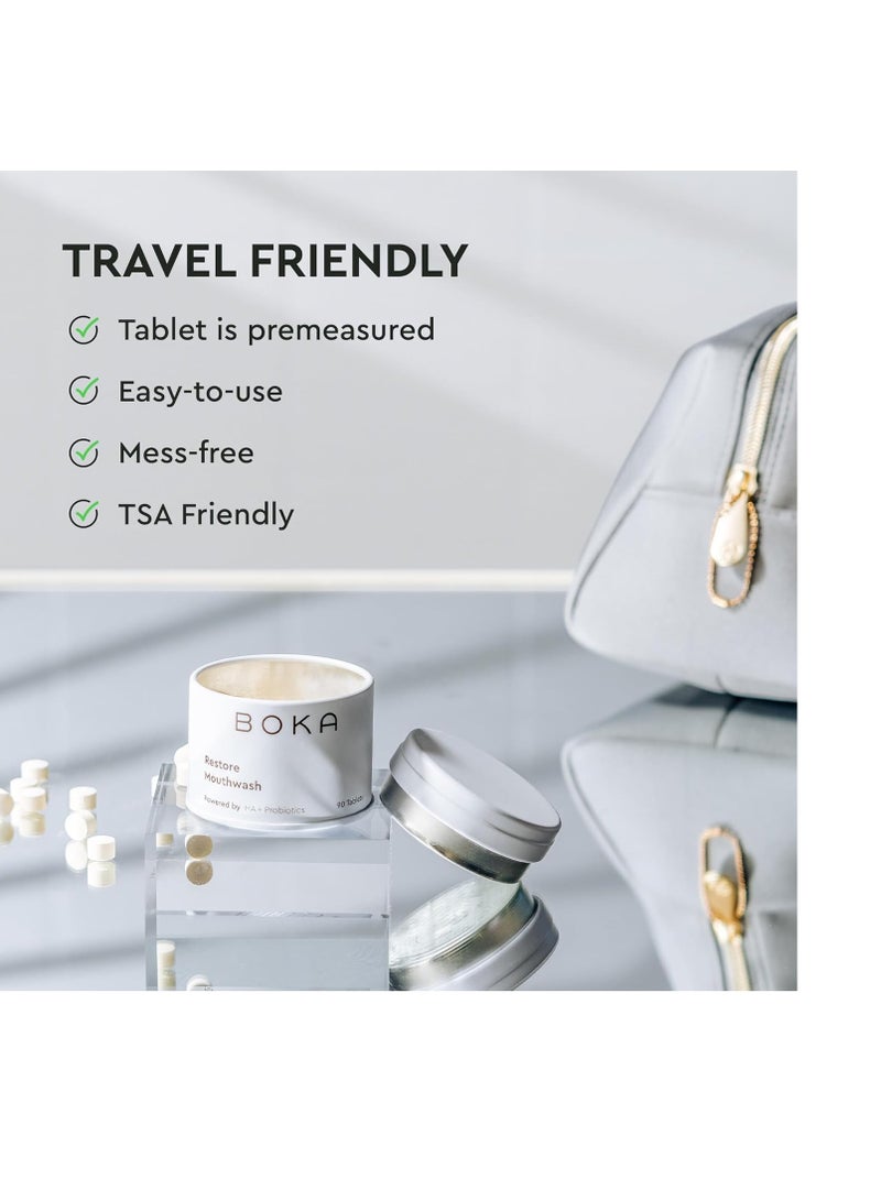 Boka Travel Size Mouthwash Tablets - Hydroxyapatite, Fluoride Free & Alcohol Free - Chewable Tablets to Freshen Breath, Kill Odor Quickly & Helps Remineralize Teeth - (90 Pcs, Mint)