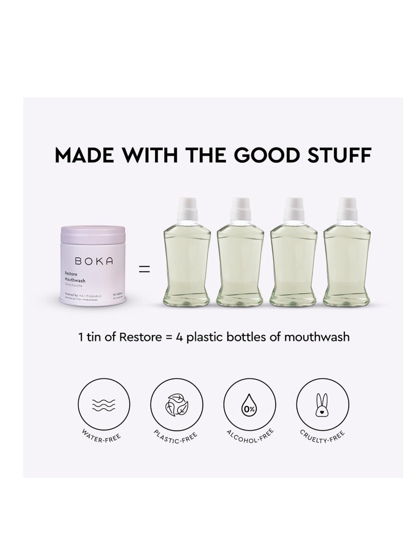 Boka Travel Size Mouthwash Tablets - Hydroxyapatite, Fluoride Free & Alcohol Free - Chewable Tablets to Freshen Breath, Kill Odor Quickly & Helps Remineralize Teeth - (90 Pcs, Mint)