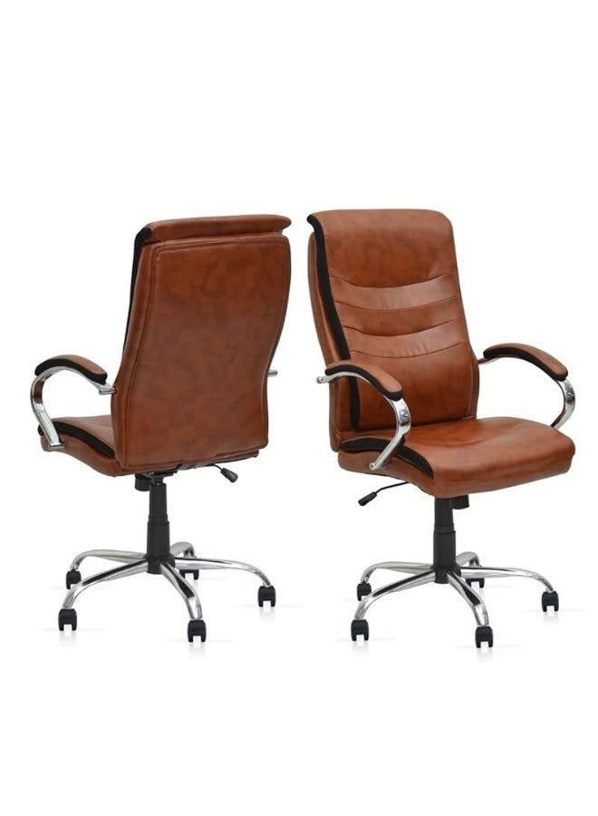 Office Chair Ergonomic PU Leather Adjustable Height Back with Headrest & Lumbar Support (Brown)