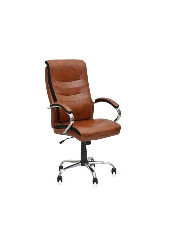 Office Chair Ergonomic PU Leather Adjustable Height Back with Headrest & Lumbar Support (Brown)