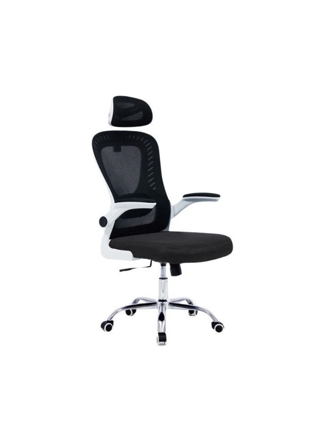 Ergonomic Office Chair with Headrest and Lumbar Support Desk Chair Computer Chair, High Back Executive Swivel Chair (Black and White) (Headrest)