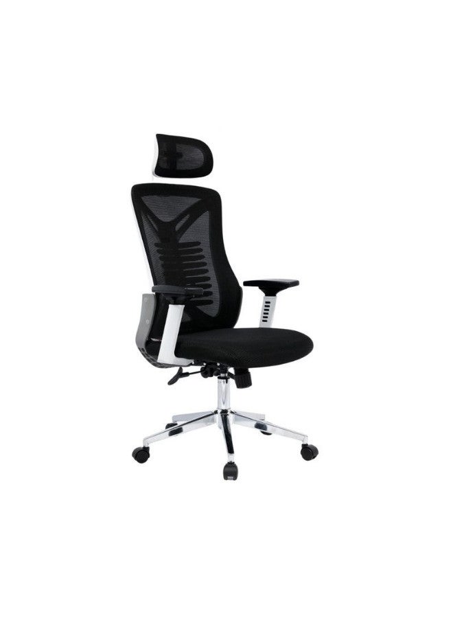 Ergonomic Office Chair with Headrest and Lumbar Support Desk Chair Computer Chair, High Back Executive Swivel Chair (Black and White) (Headrest)