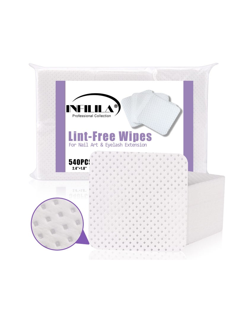 NXJ INFILILA Lint Free Nail Wipes, Nail Stuff for Nail Polish Remover 540Pcs Super Absorbent Dry Nail Pliosh Remover Pads Wipes Lint Free Wipes Cleaning Wipes Nail Salon Supplies