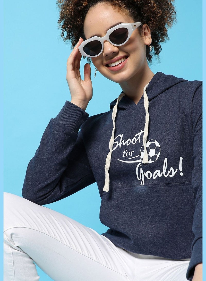 Women’s Solid Printed Sweatshirt With Hoodie Regular Fit For Casual Wear