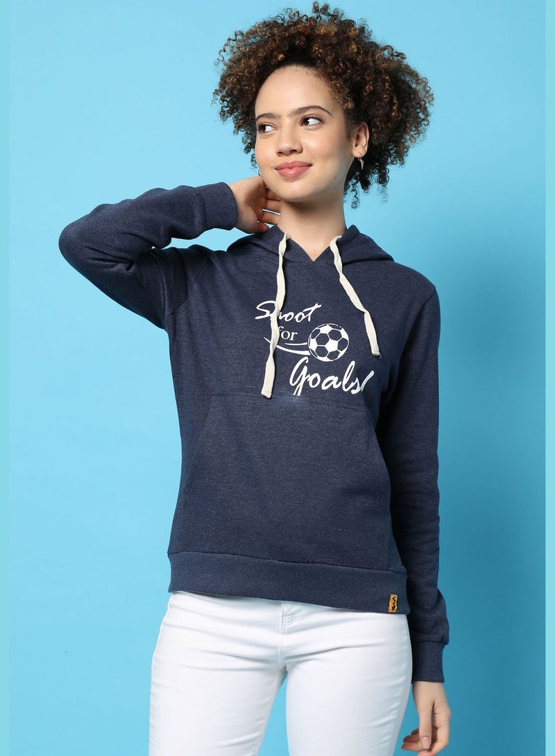 Women’s Solid Printed Sweatshirt With Hoodie Regular Fit For Casual Wear