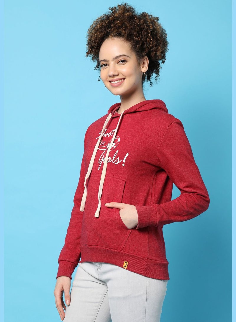 Women’s Solid Printed Sweatshirt With Hoodie Regular Fit For Casual Wear