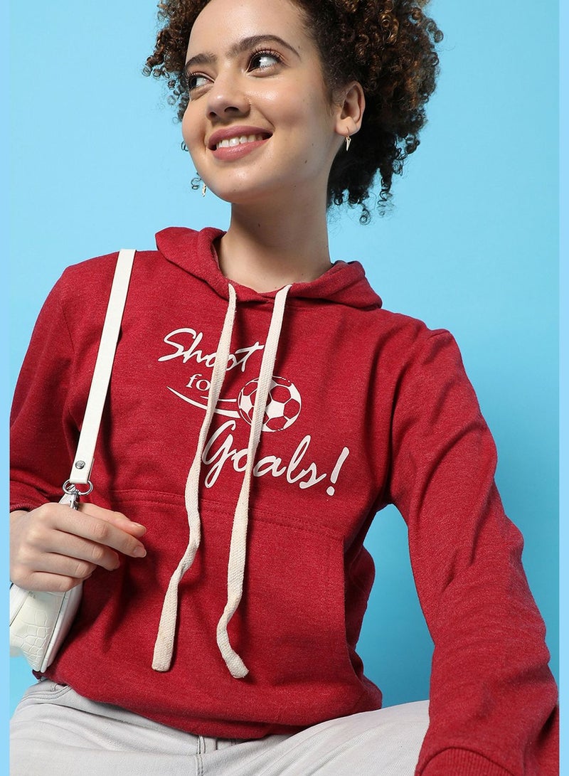 Women’s Solid Printed Sweatshirt With Hoodie Regular Fit For Casual Wear