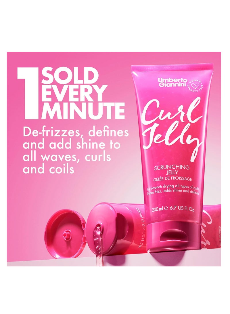 Umberto Giannini Curl Jelly Scrunching Jelly 200 ml - Frizz Solution Defining Hair Gel for 2a-4c Curly, Wavy, Coily Hair - Vegan & Cruelty-Free