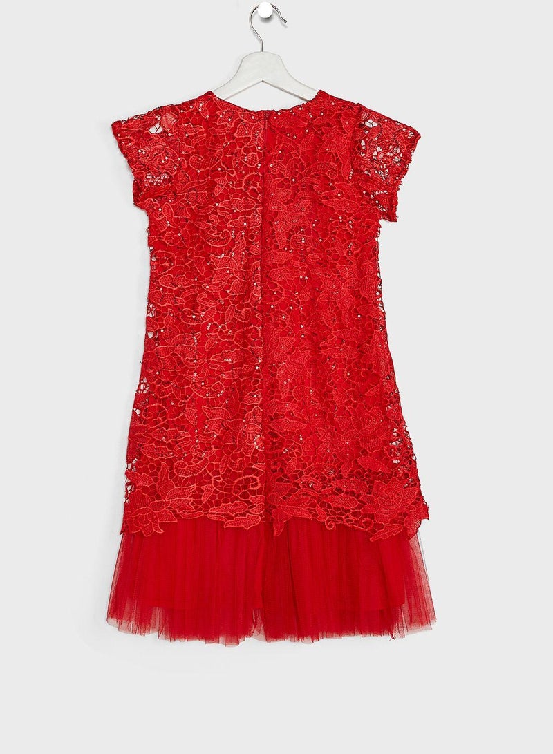 Lace Overlay Tulle Dress