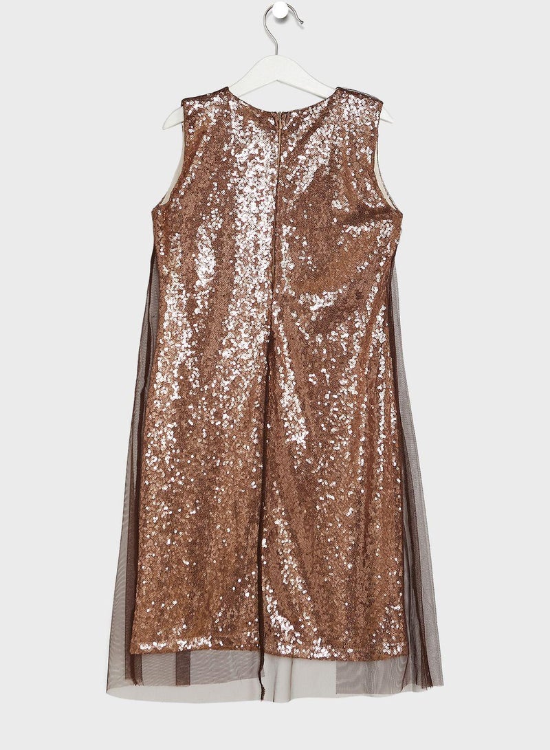 Sequin Tulle Overlay Dress