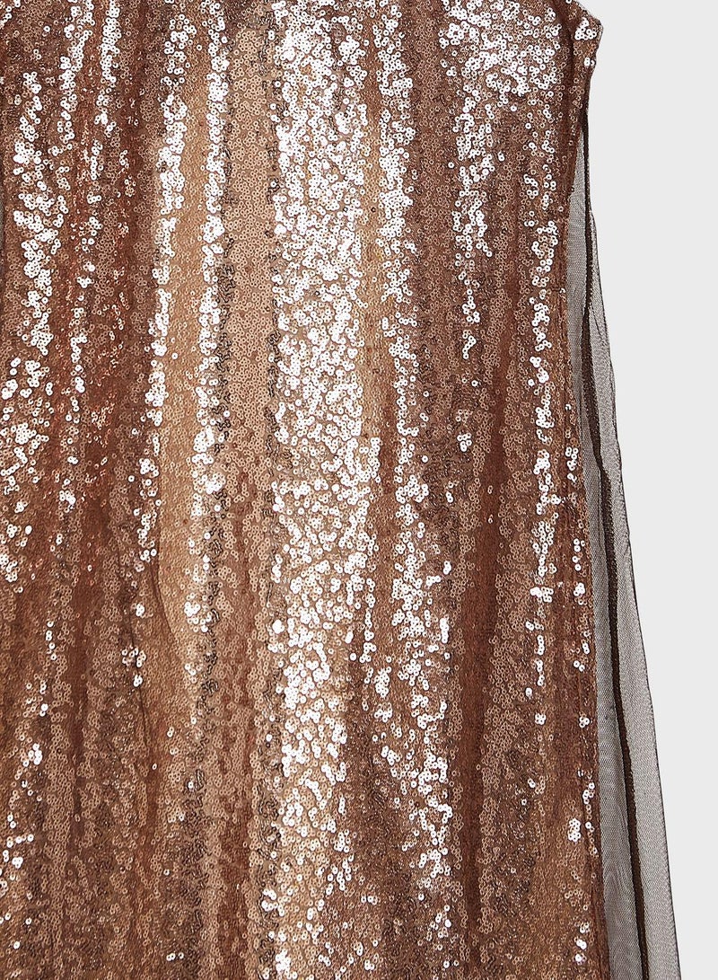 Sequin Tulle Overlay Dress