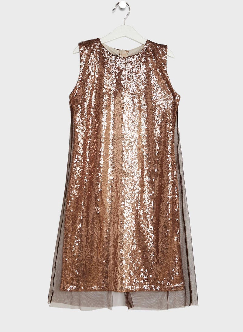 Sequin Tulle Overlay Dress