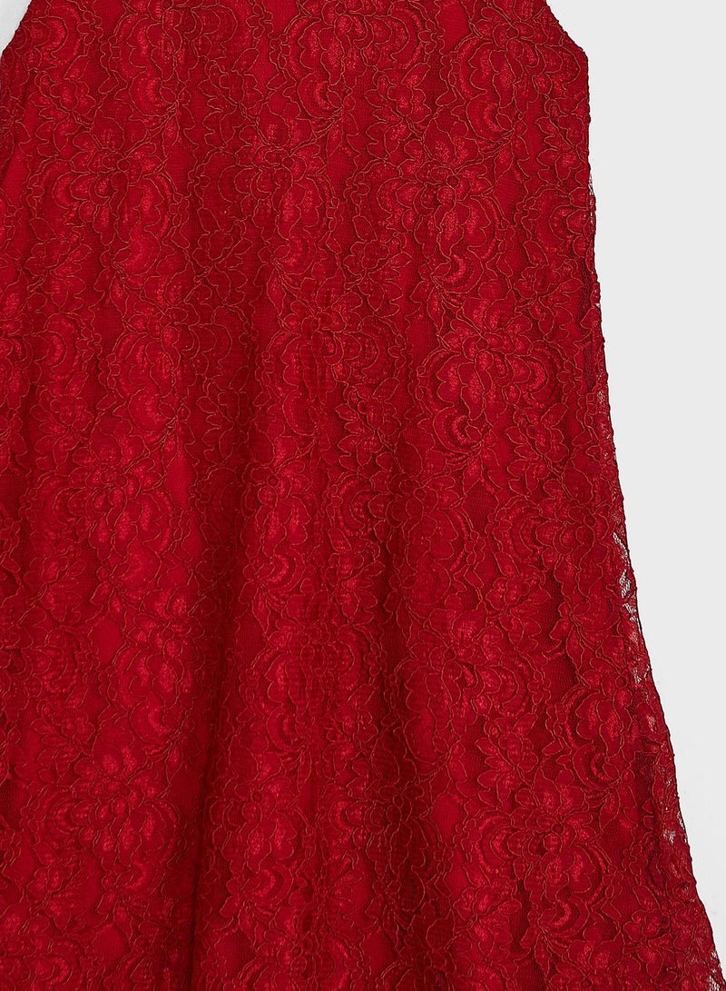 Kids Little Solid Lace Detailed  Dress