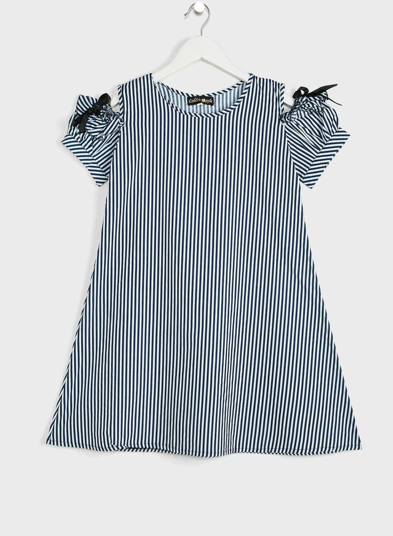 Kids Cold Shoulder Striped Dress