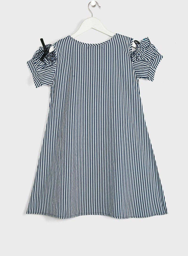 Kids Cold Shoulder Striped Dress