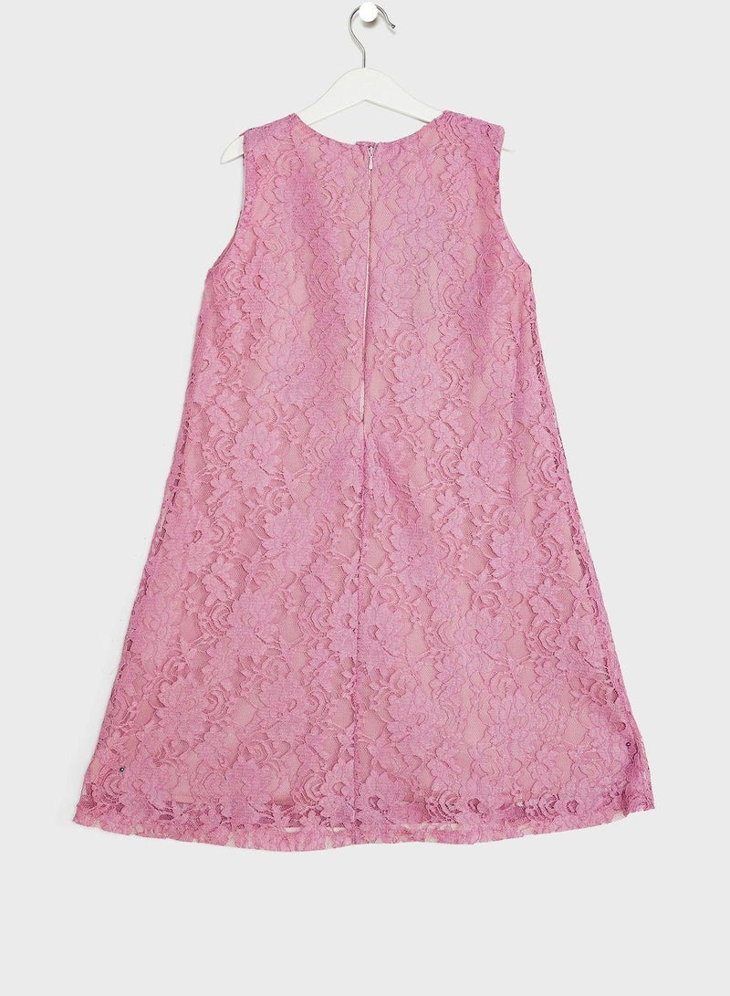 Kids Little Solid Lace Detailed Dress