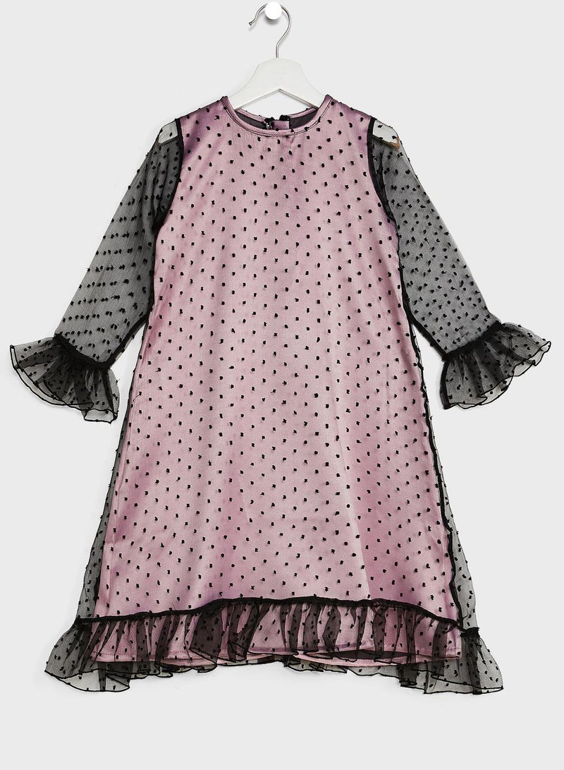 Kids Little Dotted Bell Sleeve  Dress