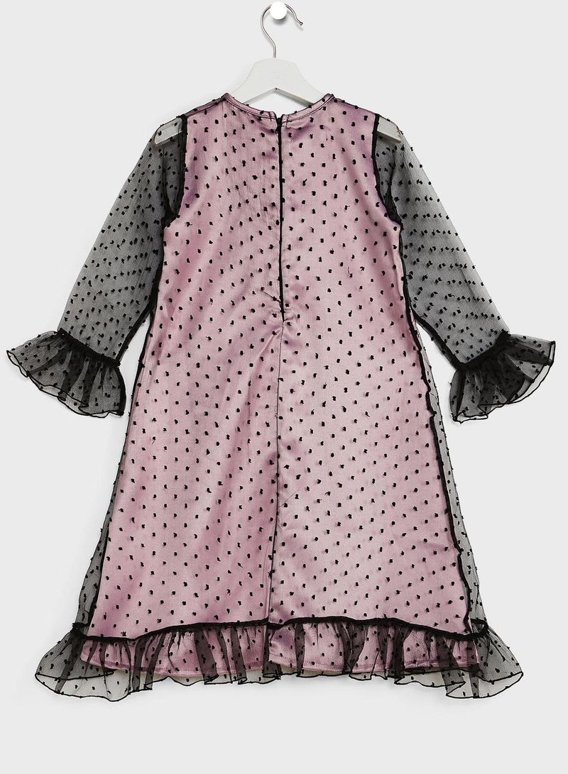 Kids Little Dotted Bell Sleeve  Dress