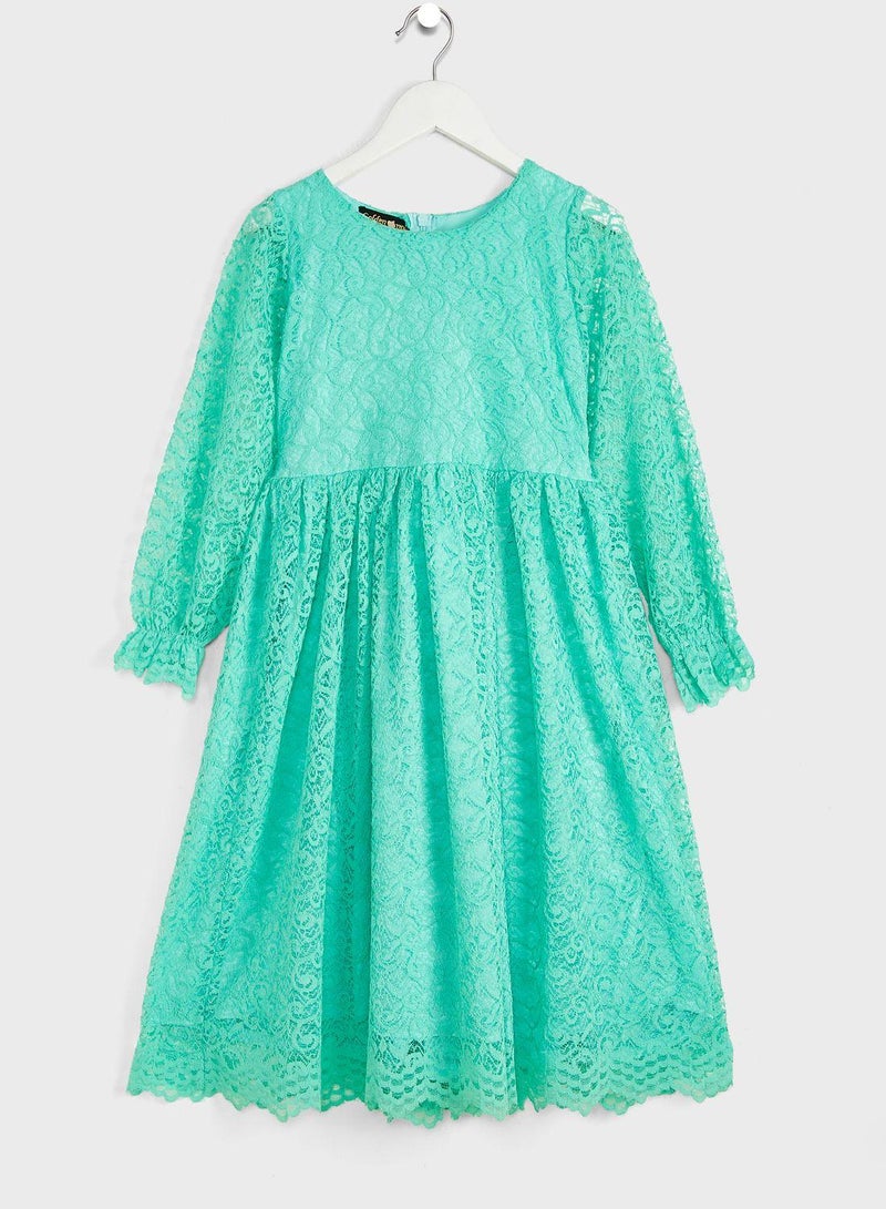 Kids Lace With Belt Dress