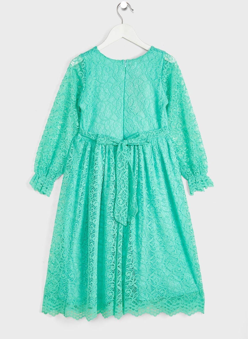 Kids Lace With Belt Dress