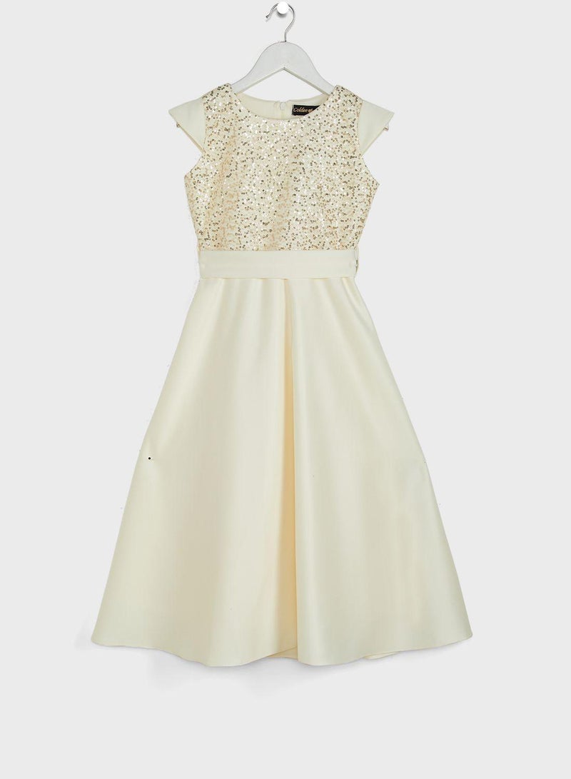 Kids Sequin Top With Belt Dress