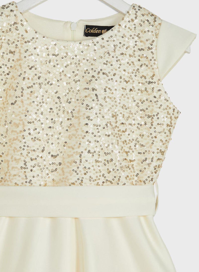 Kids Sequin Top With Belt Dress