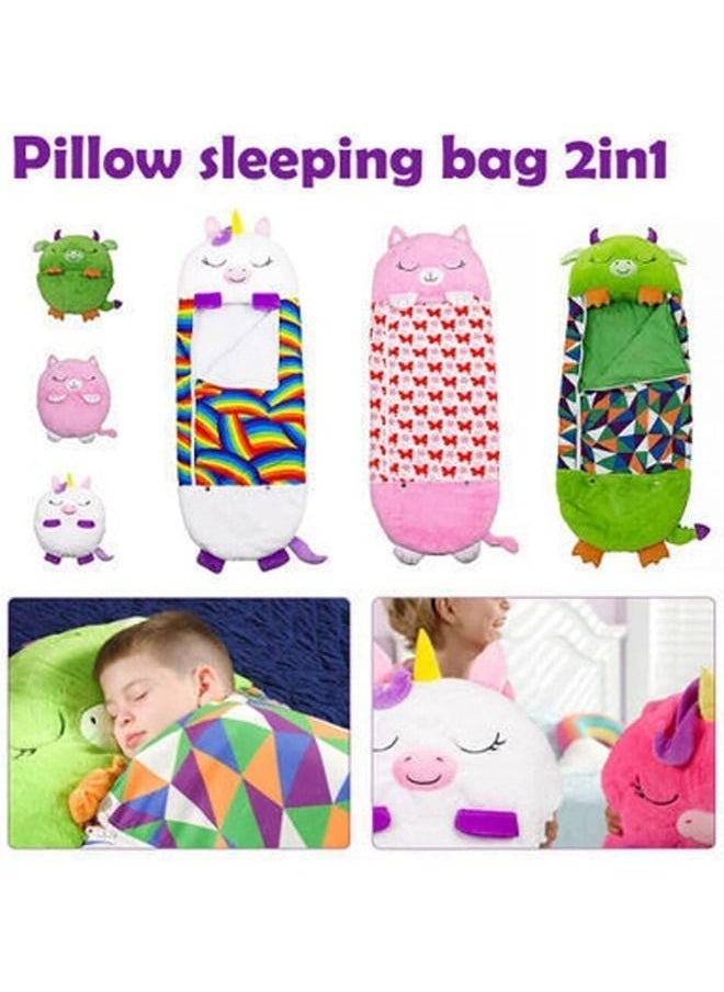 Kids Cartoon Large Warm Sleeping Bag, Portable FoldingPillow & Sleepy Sack