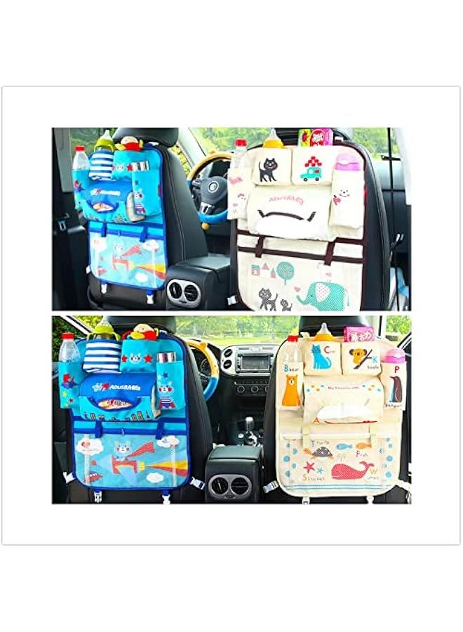 Car Seat Cushion Back Seat Protector Seat Belt Backseat Organizer Storage Pockets, Cartoon Car Seat Back Bag Car Rear Seat Storage Box Baby Supplies Storage Car Hanging Bag (blue ABC)