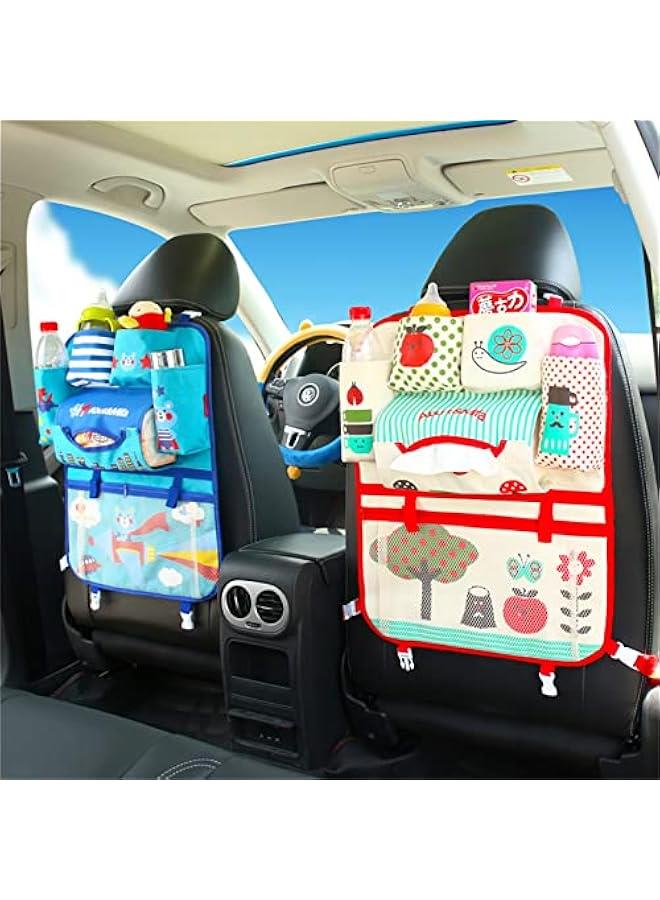 Car Seat Cushion Back Seat Protector Seat Belt Backseat Organizer Storage Pockets, Cartoon Car Seat Back Bag Car Rear Seat Storage Box Baby Supplies Storage Car Hanging Bag (blue ABC)