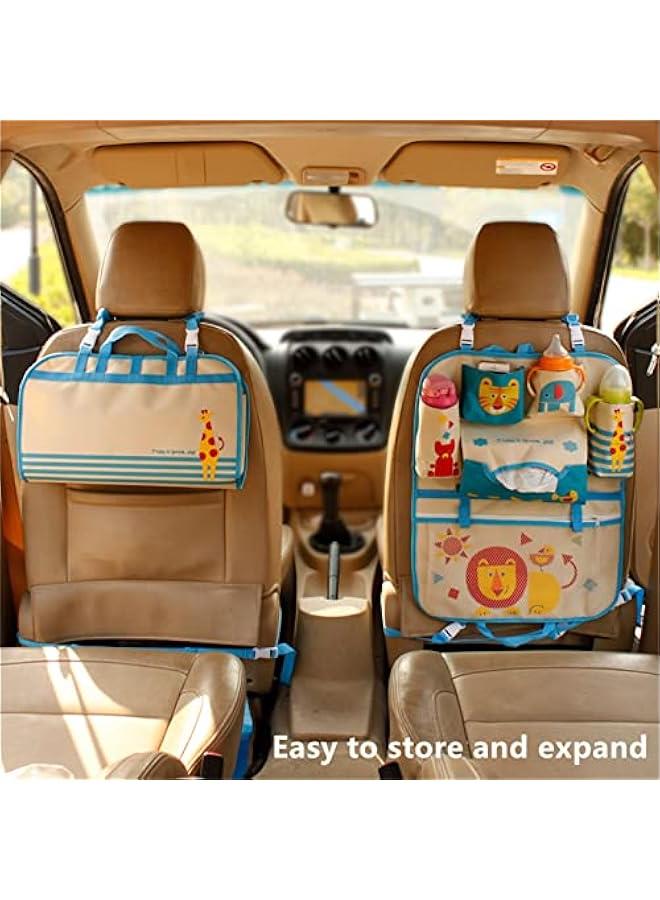 Car Seat Cushion Back Seat Protector Seat Belt Backseat Organizer Storage Pockets, Cartoon Car Seat Back Bag Car Rear Seat Storage Box Baby Supplies Storage Car Hanging Bag (blue ABC)