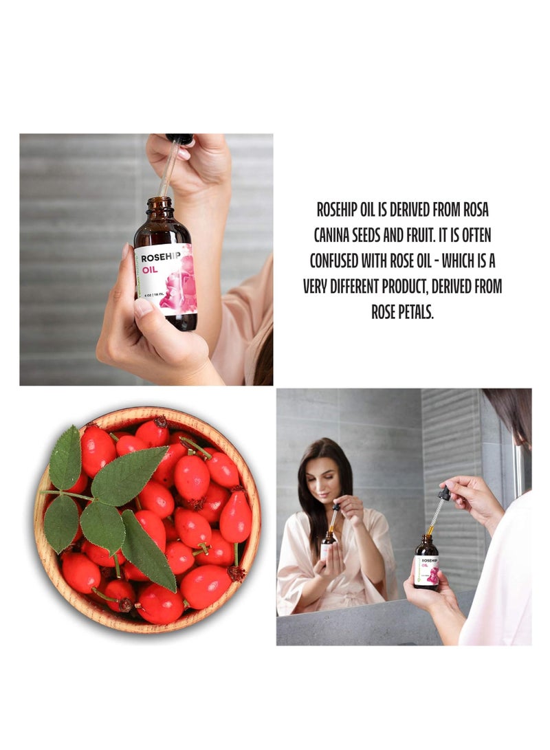 Premium Nature Rosehip Oil For Face Oil for Women, Rosehip Seed Oil Pure Cold Pressed Unrefined Oil For Hair and Nails Skin Care Moisturizer, Rose Hips Face Oils and Serums 4oz