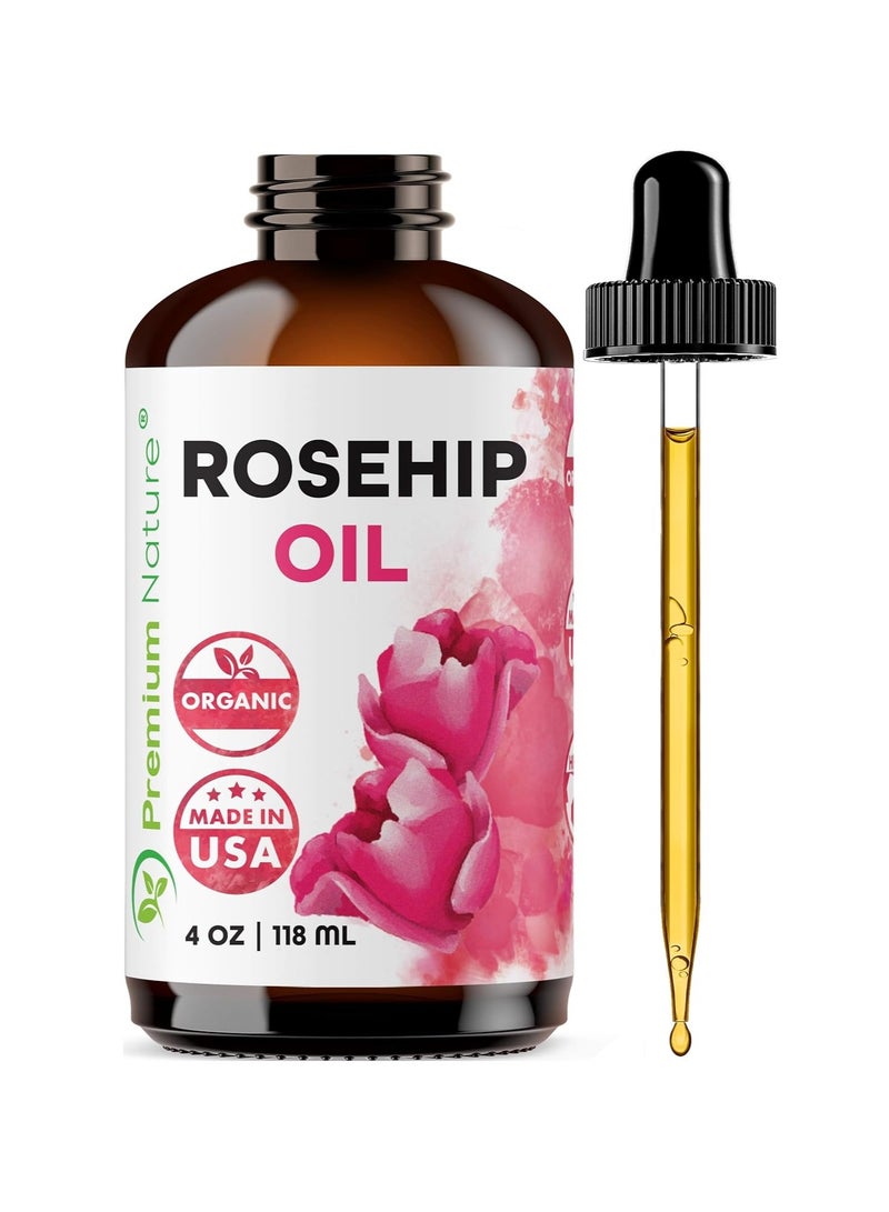 Premium Nature Rosehip Oil For Face Oil for Women, Rosehip Seed Oil Pure Cold Pressed Unrefined Oil For Hair and Nails Skin Care Moisturizer, Rose Hips Face Oils and Serums 4oz